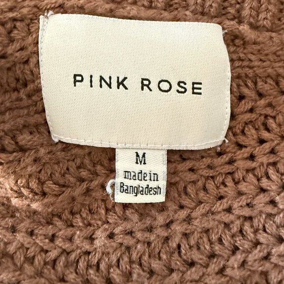 Pink Rose Pullover V-Neck Sweater Long Sleeve Button Back Sz Medium Muted Brown - Picture 5 of 7